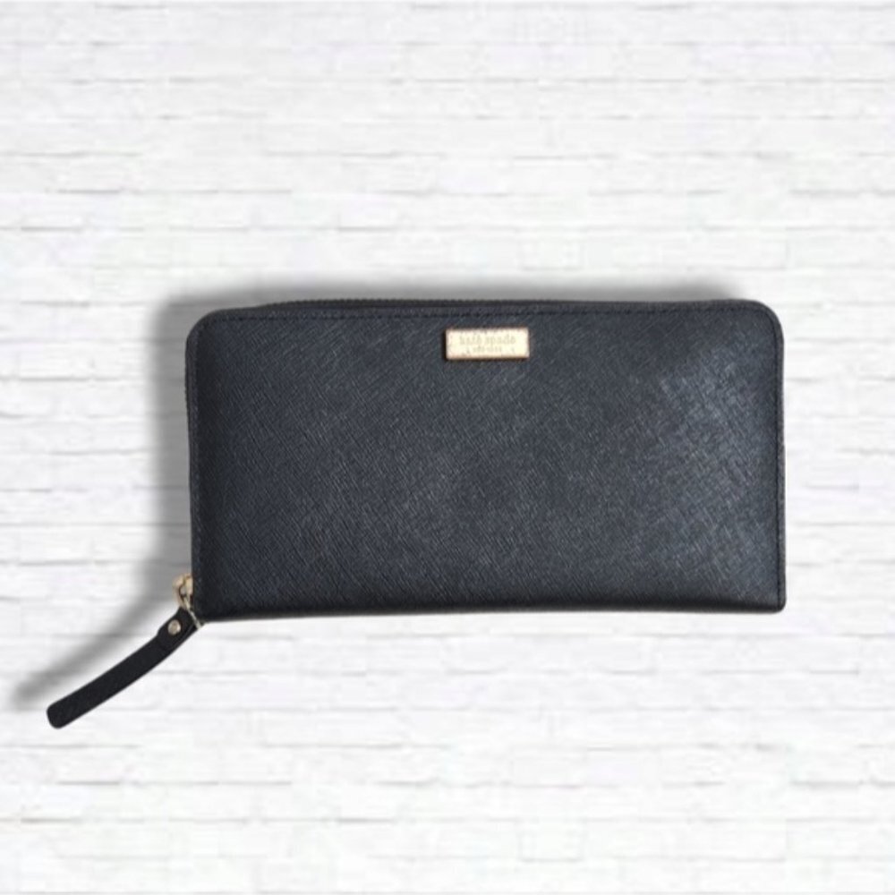 SOLD ๐ Kate Spade Black Leather Continental Zippered Wallet - Picture 1 of 16